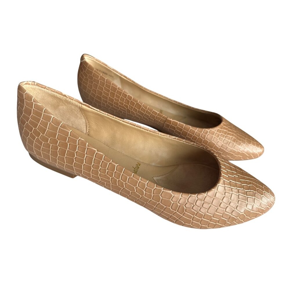 Trotters Leather Flats Cream Crocodile Embossed Ballet Taupe Pointed Toe 8.5N - Picture 6 of 8